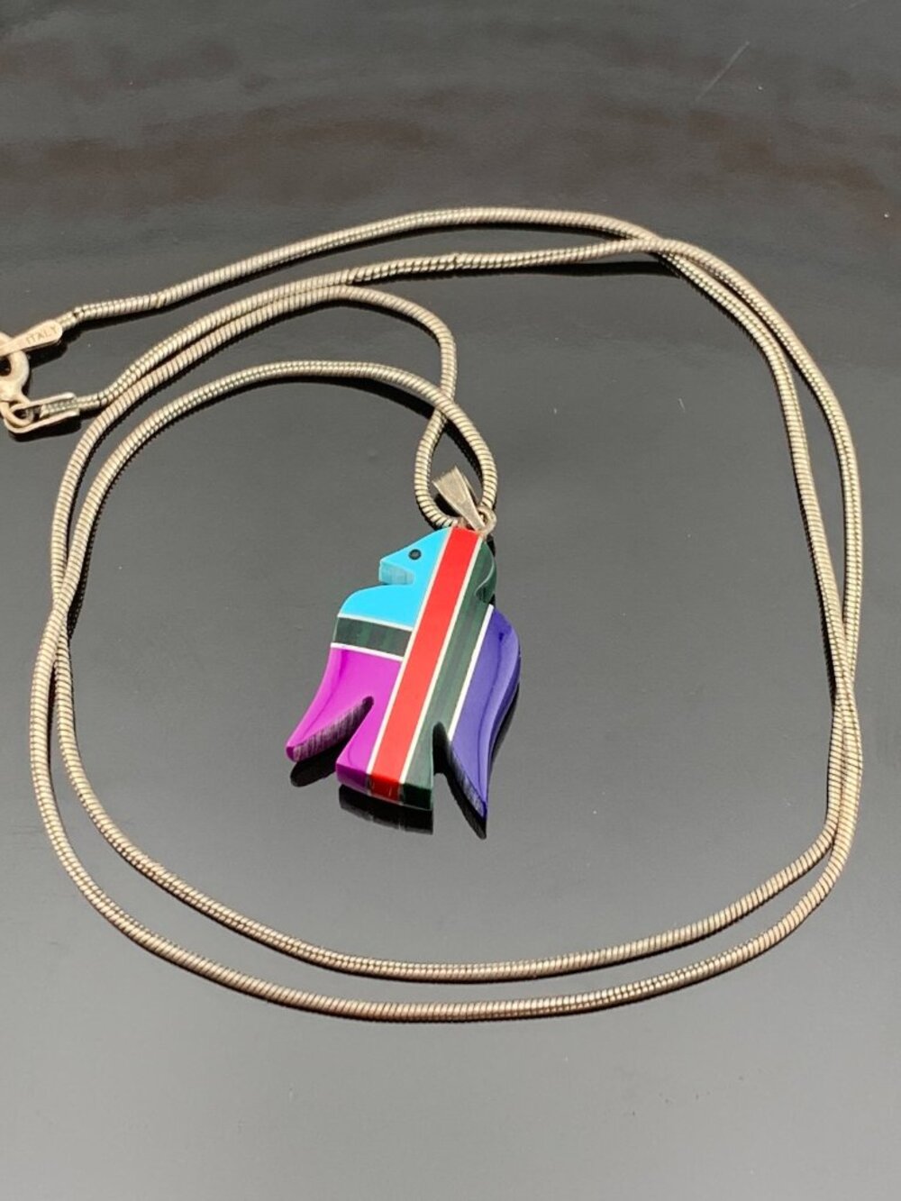 Handcrafted Stone Inlay Bird Native American Necklace Pendant J1456 - Picture 3 of 6
